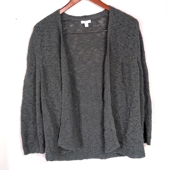 J Jill Sage Green Loose Knit Cotton Blend Shrug Cardigan Size Medium - Picture 1 of 5